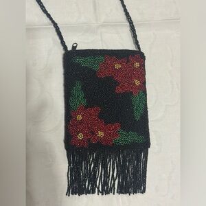 Black Beaded Floral Women's Bag